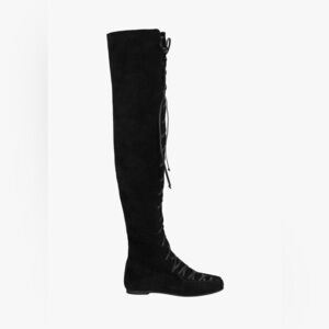 NWT. Stefano Pilati x Zara Special Collection Black Suede Lace-Up Knee High Flat